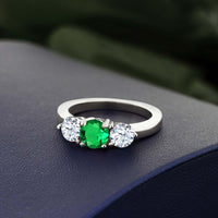 Round Green Simulated Emerald  2.27 Ct Sterling Silver Ring - sparklingselections