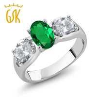 Oval Green Simulated Emerald White Topaz Ring - sparklingselections