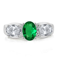 Oval Green Simulated Emerald White Topaz Ring - sparklingselections