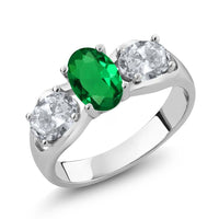 Oval Green Simulated Emerald White Topaz Ring - sparklingselections