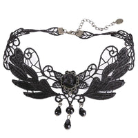 Women Black Lace Beads Choker Collar Necklace - sparklingselections