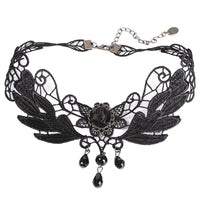 Punk Style Gem Black Lace Beads Choker Necklace - sparklingselections