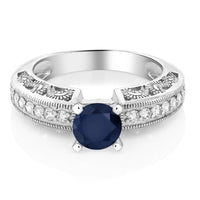 Women Fine Jewelry Round Blue Sapphire Sterling Silver Ring - sparklingselections