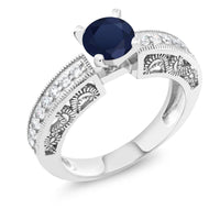 Women Fine Jewelry Round Blue Sapphire Sterling Silver Ring - sparklingselections