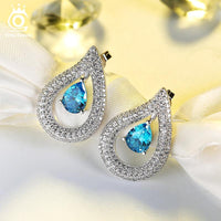 Wome Blue Cubic Zircon Water Drop Shape Party Earring For Female - sparklingselections