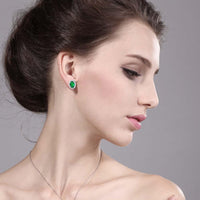 Green Simulated Emerald Silver Stud  Earrings - sparklingselections