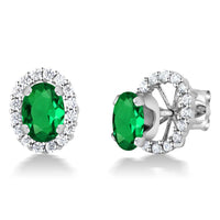 Green Simulated Emerald Silver Stud  Earrings - sparklingselections
