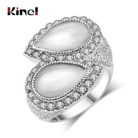 Fashion Opal Silver Color Double Water Drop Shape Ring - sparklingselections