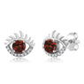 Round Red Women Garnet And Zirconia Eye Stud Earrings
