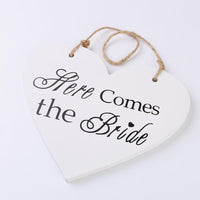 Here Comes the Bride Wooden White Heart Hanging Plaque - sparklingselections