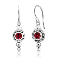 Women's  Round Red Silver Earing - sparklingselections
