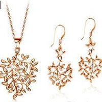 Women's Tree Leaf Design Necklace Earrings Jewelry Set - sparklingselections