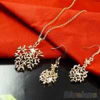 Women's Tree Leaf Design Necklace Earrings Jewelry Set - sparklingselections