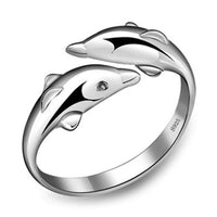 Silver plated double dolphin ring for women