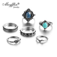 new stylish Blue Stone Carved Antique Bohemian Knuckle Finger Ring - sparklingselections