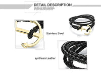 Unisex Classic Layers Leather Anchor Bracelet Men Stainless Steel Anchor Charm Bracelet Double Layer Leather Wrap Bracelets - sparklingselections