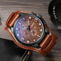 New Men Luxury Brown Leather Strap Quartz Watch - sparklingselections