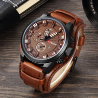 New Men Luxury Brown Leather Strap Quartz Watch - sparklingselections
