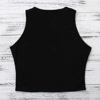 New Women Letters Print Tank Crop Top Sleeveless Black Vest - sparklingselections