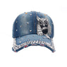 New Owl Denim Rhinestone Flat Creative Caps