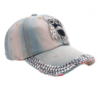 New Owl Denim Rhinestone Flat Creative Caps - sparklingselections