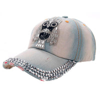 New Owl Denim Rhinestone Flat Creative Caps - sparklingselections