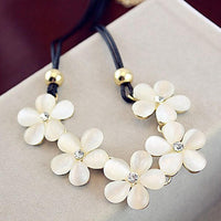 Elegant Women Leather Opal Flowers Necklace - sparklingselections