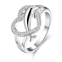 Silver Plated Dolphin Heart  Ring For Women - sparklingselections