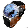 Cat Pattern Leather Band Analog Quartz Wristwatch