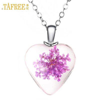 New Fashion Natural Dried Flower Crystal Heart Pendant Necklace - sparklingselections