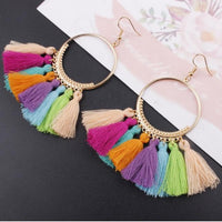 Big Drop Cotton Rope Fringe Long Dangle Earrings - sparklingselections