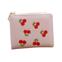Women Fruit Embroidered Leather Stylish New Wallet Zipper & Hasp Interior Compartment, Photo Holder, Card Holder - sparklingselections