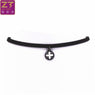 Black Velvet Leather Round Clover Pendant Necklace