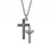 Unisex Vintage Silver 2 Cross Pendant 18" Short Necklace - sparklingselections