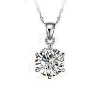 Sterling Silver Necklace Women  6 Claw Cubic Zircon Crystal Pendant Necklace - sparklingselections