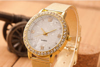 Elegant Crystal Roman Numerals Metal Mesh Wristwatch for Women