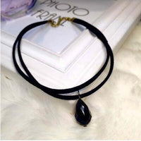 Women Double Layer Black Imitation Leather Rope Choker Necklace - sparklingselections