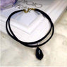 Women Double Layer Black Imitation Leather Rope Choker Necklace