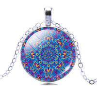Mandala Flower Dome Glass Pendant Necklaces For Women - sparklingselections