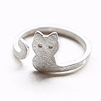 Women Fashion Jewelry Xmas Gift Cartoon Cat Sliver Plated Open Adjustable Ring - sparklingselections