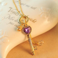 Vintage Silver Color Long Chain Heart Key Pendant Charm Necklace - sparklingselections