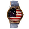 Attractive Stylish American Flag pattern Leather Band Analog Quartz Wrist Watch