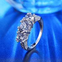 Women Clear Round Crystal Silver Color Wedding Rings - sparklingselections