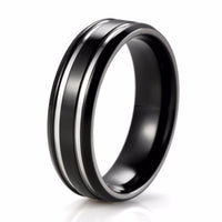 Black Beveled Tungsten Carbide Outdoor Wedding Ring - sparklingselections