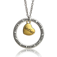 Vintage Silver Charm (Love Dream Hope Trust) Words Circle Pendant Necklace