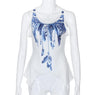 New Women Blue Feather Printing Sleeveless Top