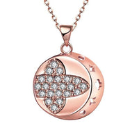 Rose Gold Color Genuine Crystal Round Pendant Necklace - sparklingselections