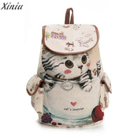 New Women Cute Cat Printing Canvas Drawstring Backpack - sparklingselections