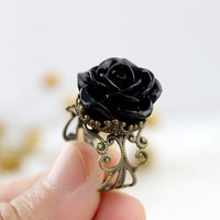 Gothic Style Vintage Resin Rose Hollow Out Rings for Women