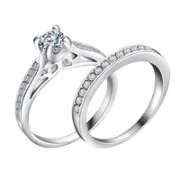 Silver Plated Lovers Crystal Couple Rings Set - sparklingselections